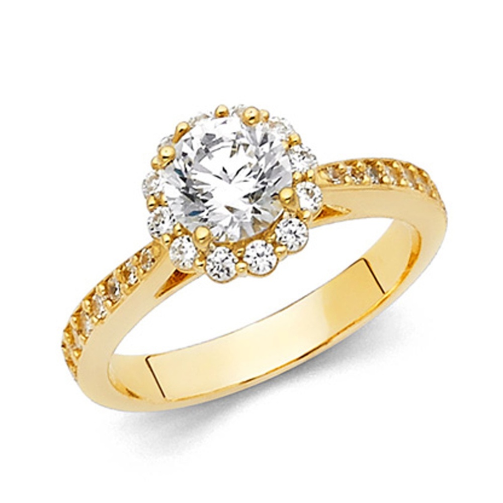 14k Halo 1.25CT Round-Cut Cathedral & Pave CZ Ring